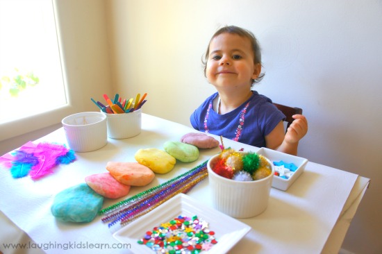 Invitation to play with play dough and craft objects for kids.