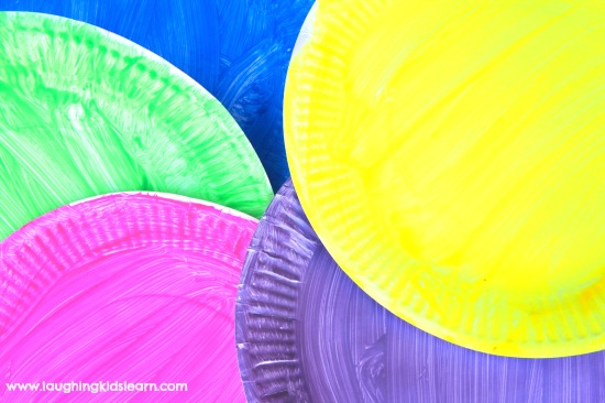 Paper plates painted in different colours