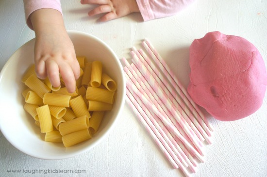 What you'll need to thread pasta #threadingactivity #toddleractivity #toddleractivities #finemotor #finemotorskills #funforkids #playdough #playdoughactivity #threading #straws #toddlers #preschoolers #earlyyears #pastathreading #indooractivities #busykids #lovetoplay