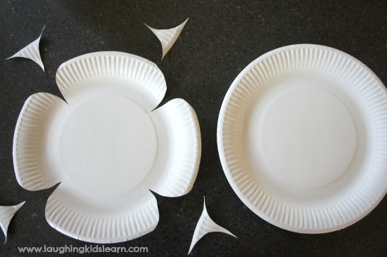Cutting paper plates for anzac day craft