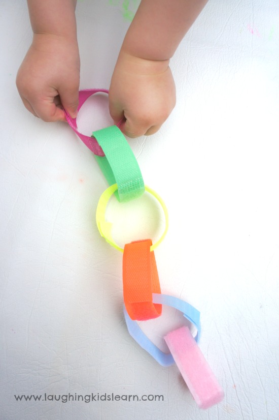 Velcro chains for fine motor skills and development.  Perfect busy bag for kids