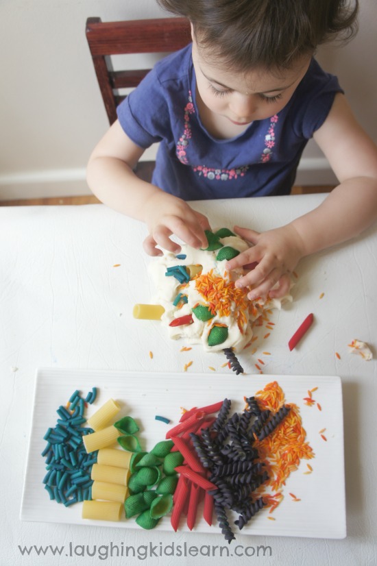 pasta and playdough as an invitation to play