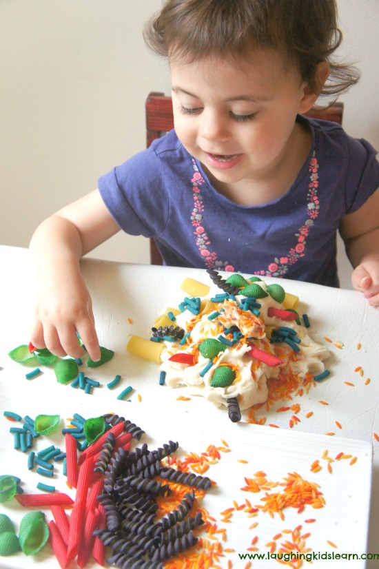 Playing with pasta and play dough