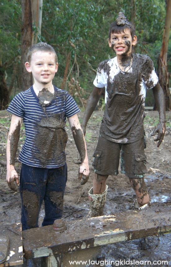 kids having fun at the DIY temporary mud kitchen