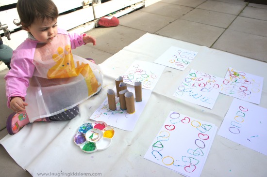 Painting stamping with toddler