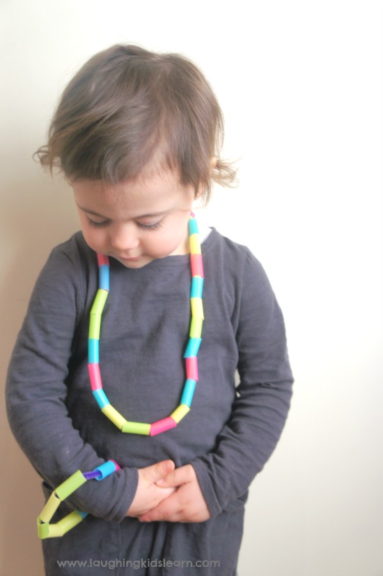 DIY threading activity for toddlers, preschoolers or school aged children. 