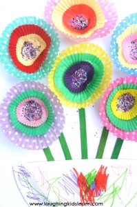 Paper cupcake flower craft for kids to make for spring