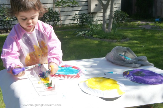 Painting paper plates for craft activity