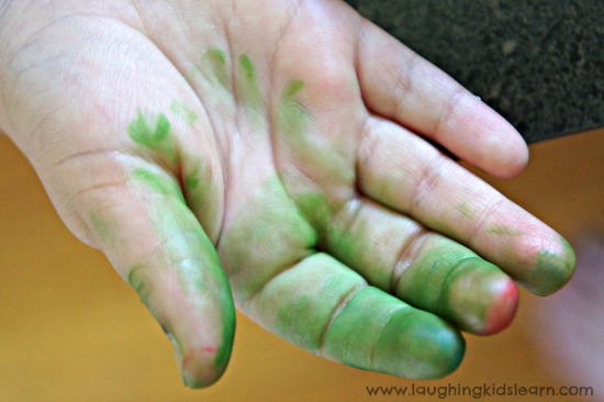 Stained fingers from food colouring