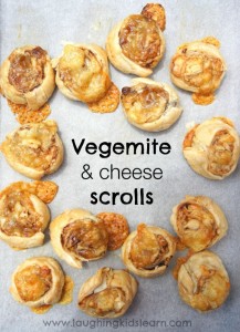 Vegemite and cheese scrolls made by kids as an Australia Day cooking activity