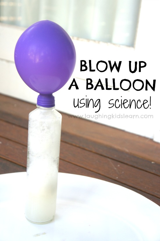 Activity for kids to blow up a balloon using science