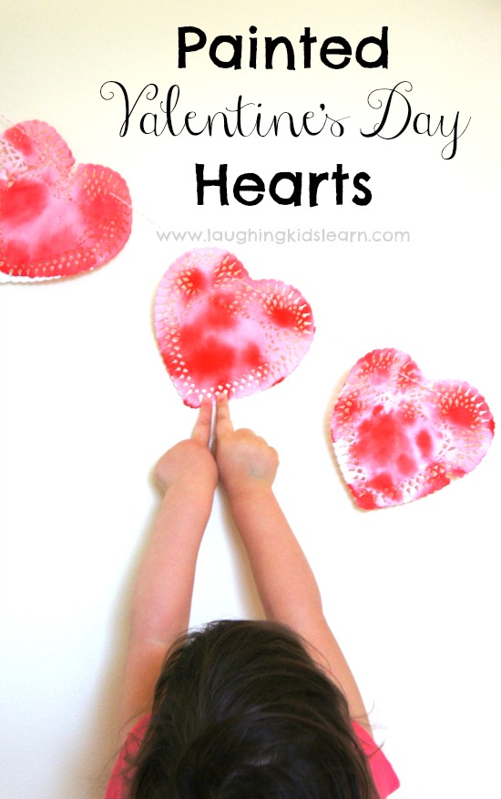 Painted valentine's day doily heart activity