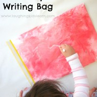 Sensory writing bag for preschoolers. Fine motor activity.