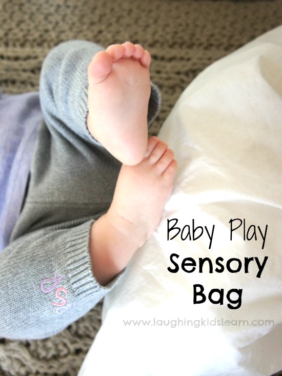 Baby play sensory learning bag you can make at home. DIY toy.