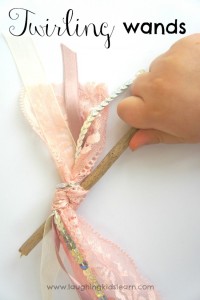 Homemade twirling ribbon wands. Great way for kids to play with outdoors.