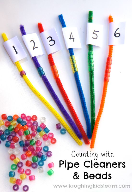 Counting with pipe cleaners and beads. Great for fine motor development too.