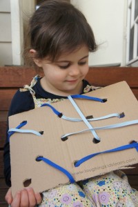 using shoe laces on this lacing board simply made at home
