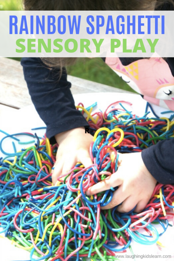 Sensory spaghetti play with children
