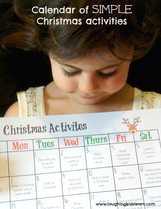 Simple Christmas activity calendar for kids to use in December