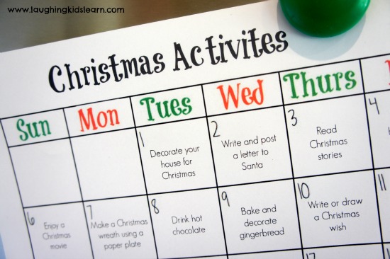 Christmas activities calendar that's a free printable