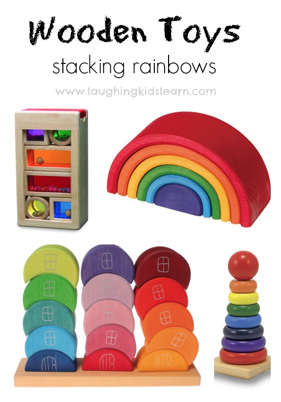 Wooden toys with stacking rainbows make great gifts for kids