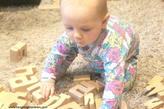 Baby Boo playing with Sumblox building blocks