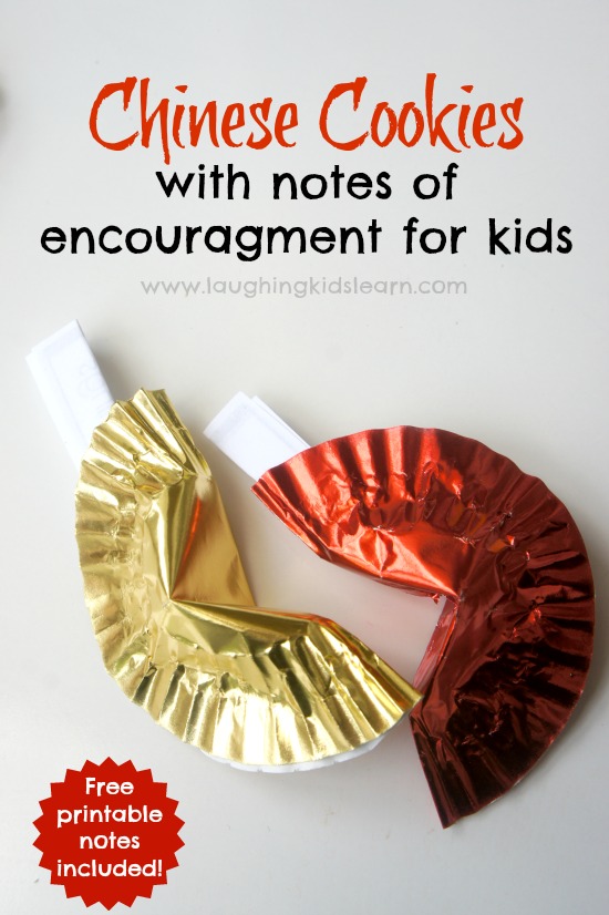 Chinese fortune cookies with notes of encouragement for kids