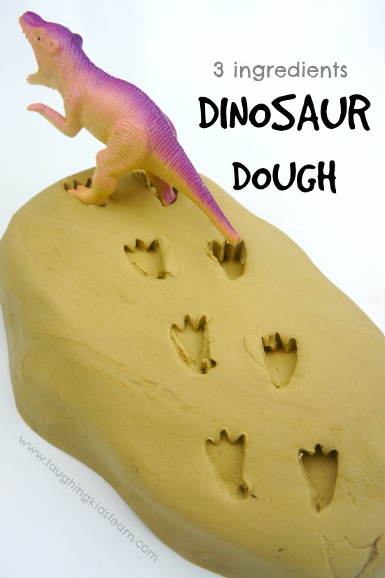How to make 3 ingredient dinosaur dough with kids for sensory play. Super soft play dough. 
