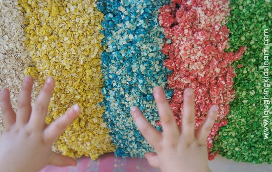 How to make rainbow oats for sensory play - Laughing Kids Learn