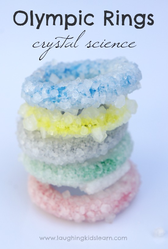 Simple science activity making Olympic Ring crystals