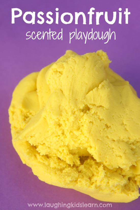 How to make passionfruit scented playdough for kids to make and play with.