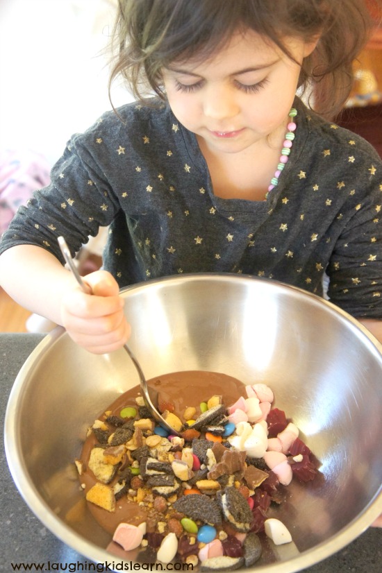 Mixing rocky road with kids