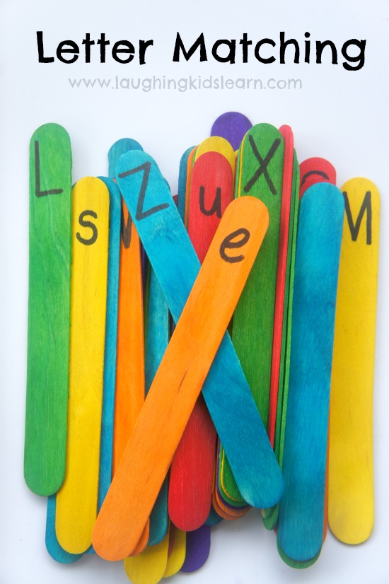 Letter matching activity for kids using craft sticks