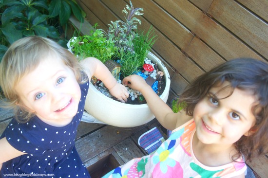 children making herb fairy garden