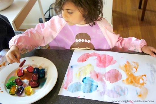 painting with ice paints on paper