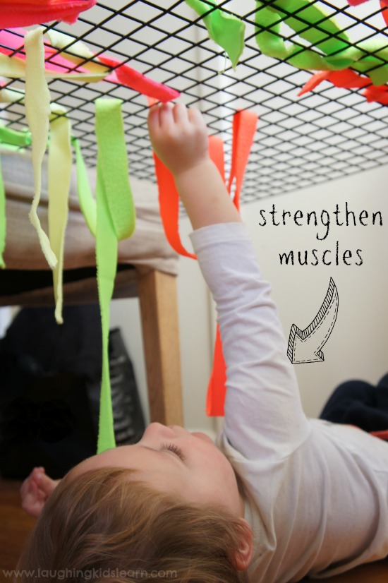 strengthen gross motor skills with threading and weaving activity for kids