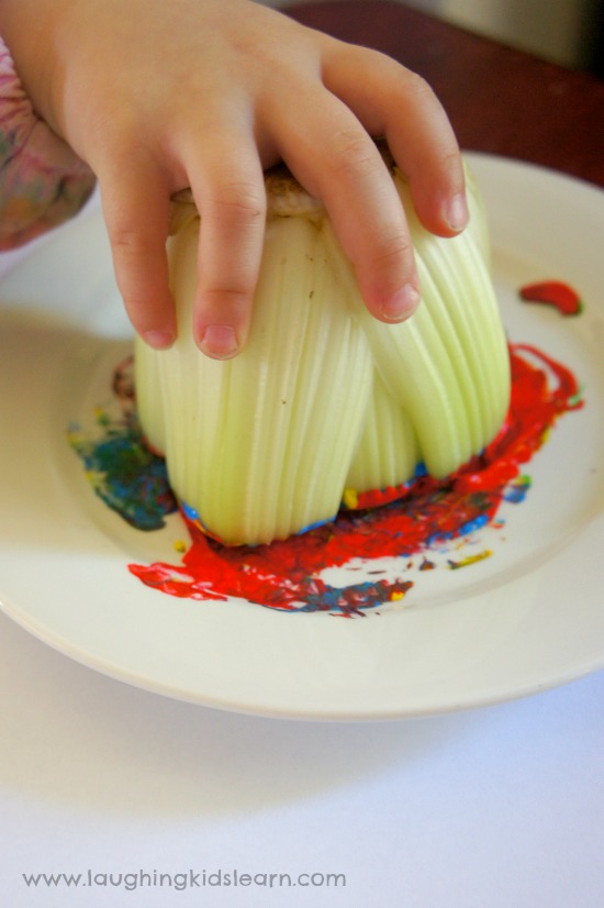 Painting with celery with kids