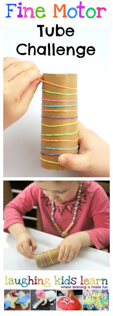 Fine Motor cardboard tube challenge for kids to play with.