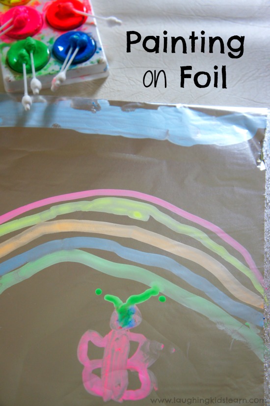 Painting on tin foil with kids
