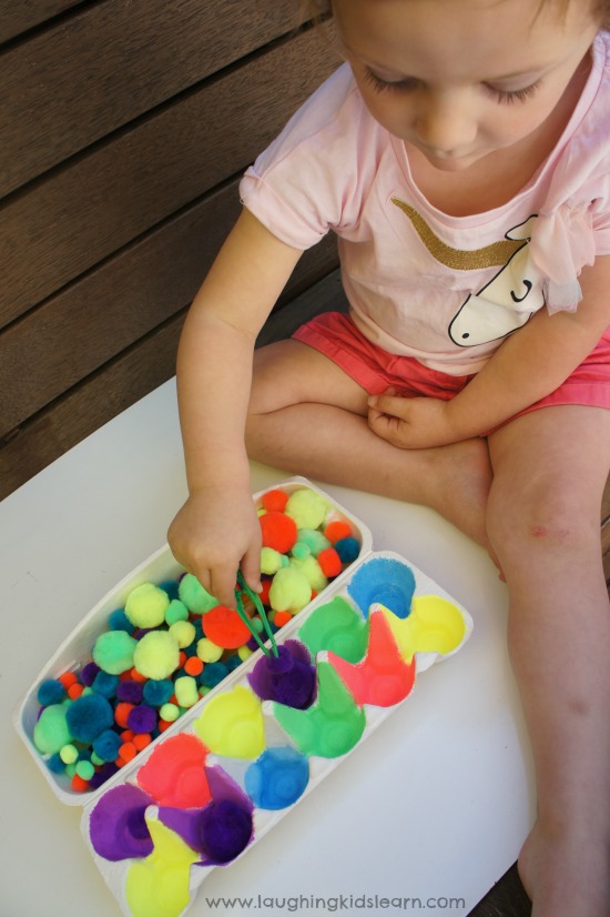Colour sorting activity that uses a egg carton