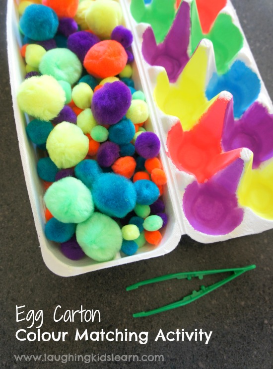 Fine motor egg carton colour matching activity for kids