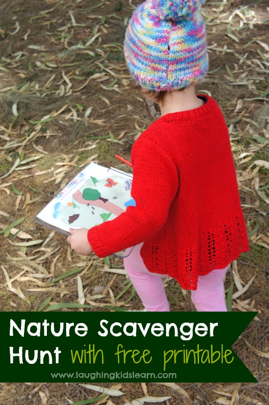 Toddler nature scavenger hunt with a free illustrated printable