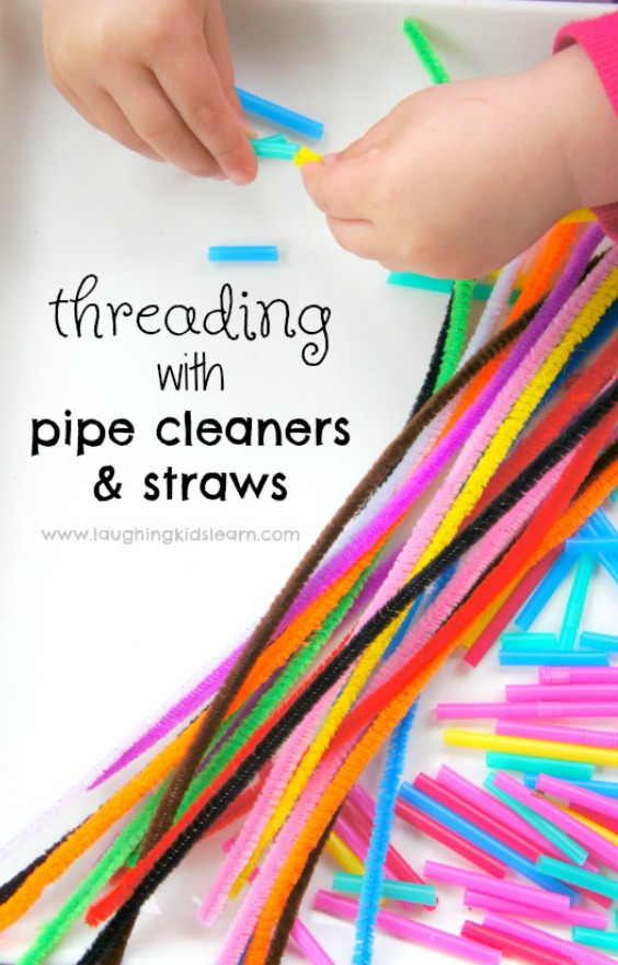 Simple threading activity using cut straws and pipe cleaners