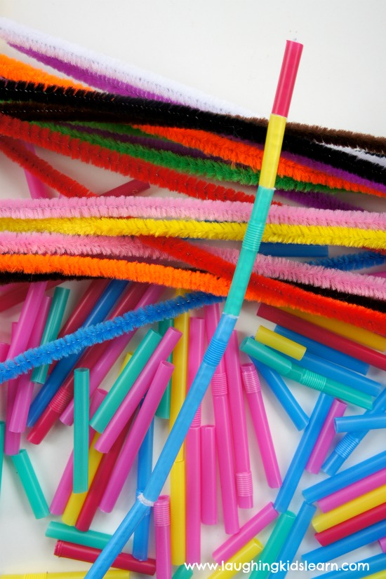 cut straws and pipe cleaners in this simple fine motor activity for kids