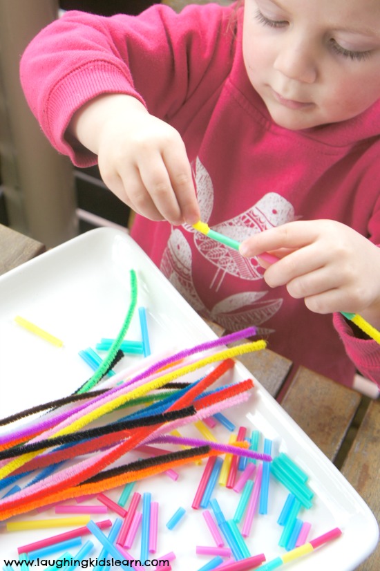 fine motor activity for toddlers and preschoolers using straws and pipe cleaners