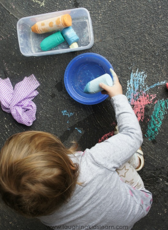 playing with chalk and water