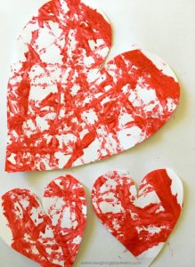 painted hearts for valentines day cards made by toddlers and preschooler #valentinesdayactivity #activityforkids #happyvalentinesday #kidspaint #paintingwithkids #lovelovelove #lovehearts #paperactivities #kidscraft