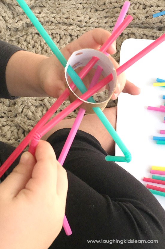 straws and cardboard tube for fine motor development and threading practise