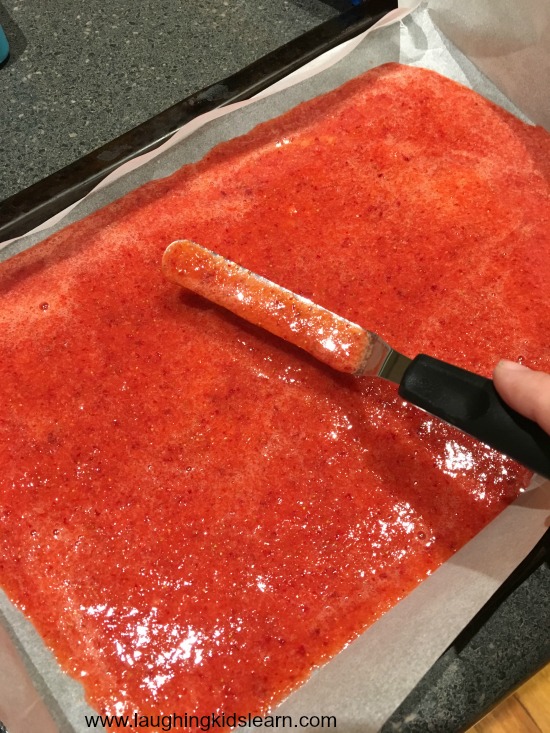 making strawberry leather and spreading it