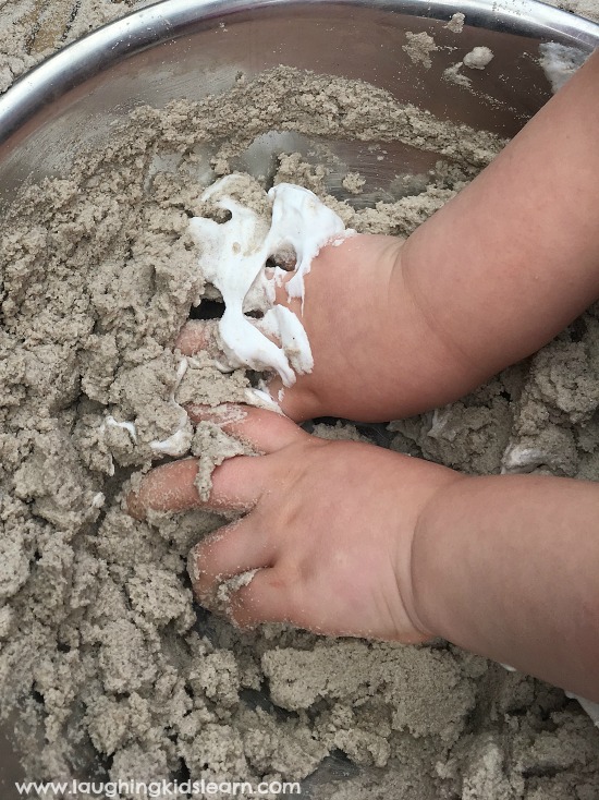 sensory play with 2 ingredient sand slime